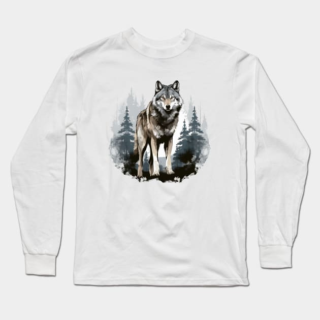 Watercolor Wolf Long Sleeve T-Shirt by zooleisurelife